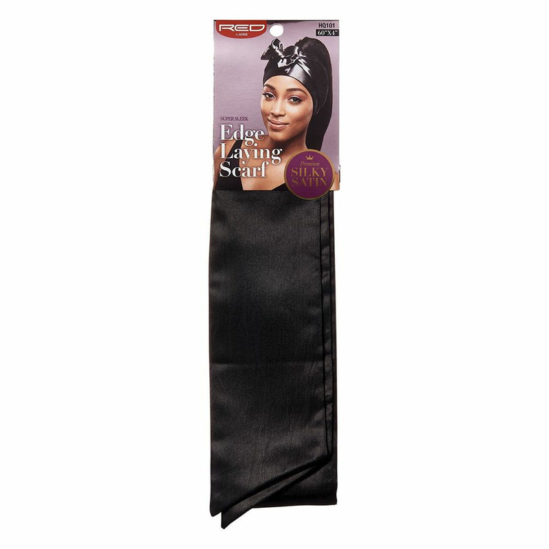 Red Silky Satin Edge Scarf, Black HQ101