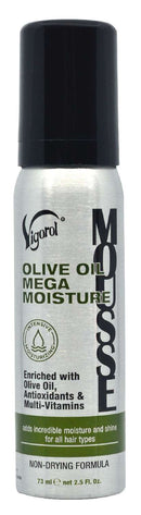 Vigorol Olive Oil Mega Moisture Mousse 2.5 oz bottle for dry and damaged hair