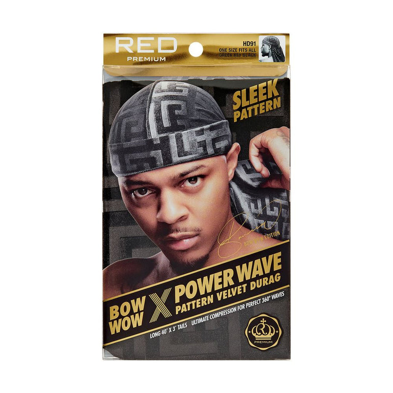 RED PW Pattern Velvet Durag Bk GreekKey HD91