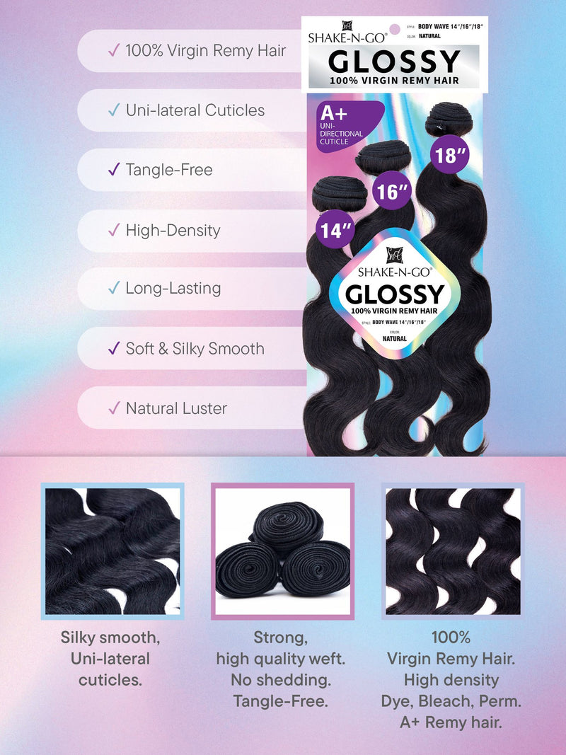Shake N Go 100% Virgin Remy Hair Weave  3 Bundles Body Wave 14"16"18" Glossy