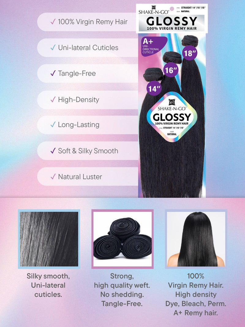 Shake N Go 100% Virgin Remy Hair Weave  3 Bundles Straight 14"16"18" Glossy