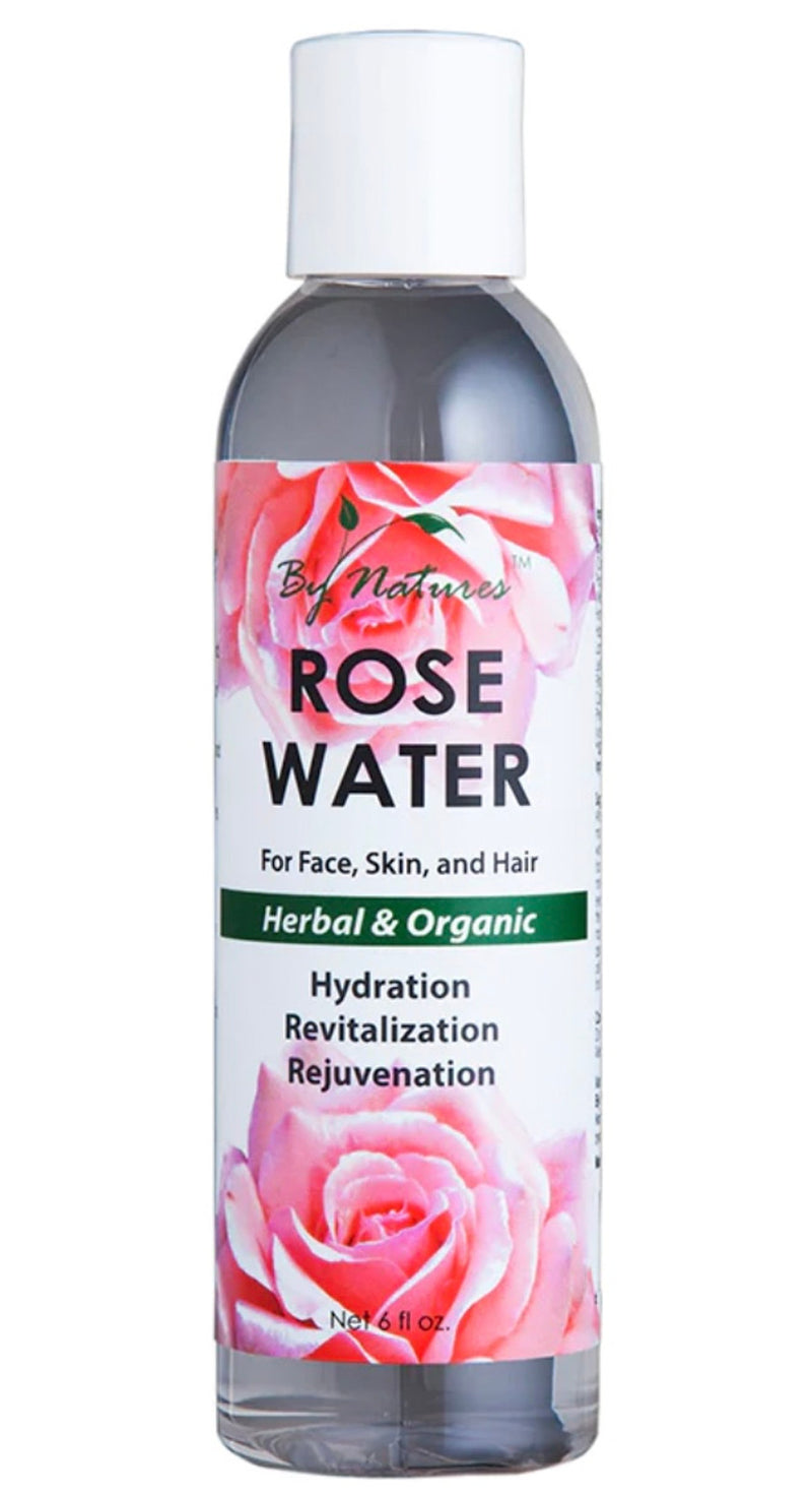 By Natures Rose Water for Face Skin and Hair 6 Oz