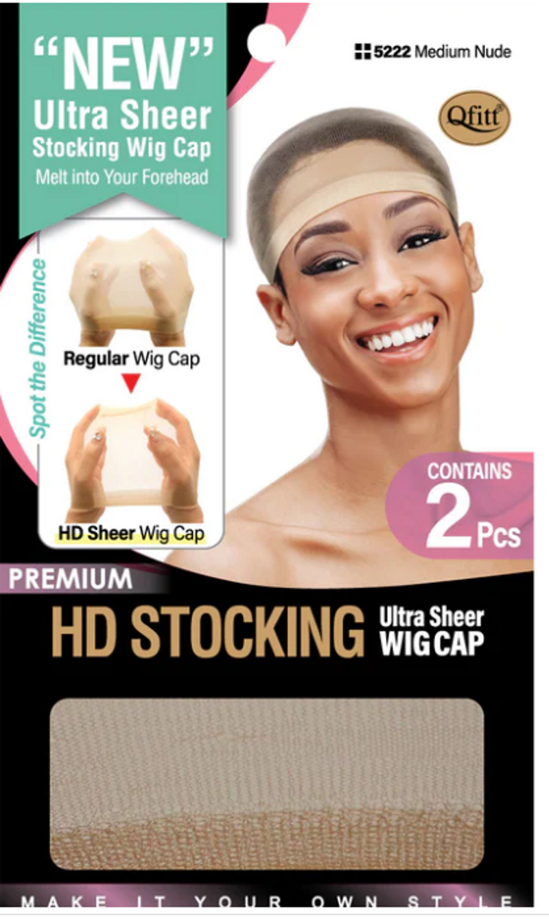 M&M Qfitt HD Stocking Ultra Sheer Wig Cap 2Pcs Medium Nude 5222