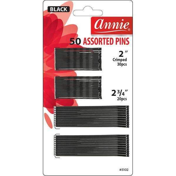 Annie Assorted Pins 2 inches And 2 3/4 inches 50Ct Black 3102
