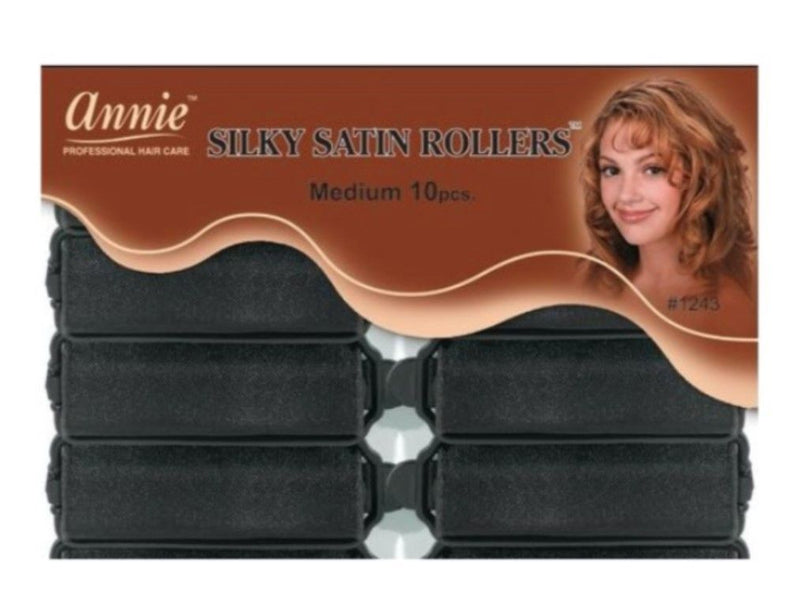 Annie Silky Satin Rollers Medium Black 10 Count 1243