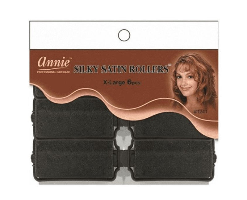 Annie Silky Satin Rollers X-Large Black 6 Count 1241