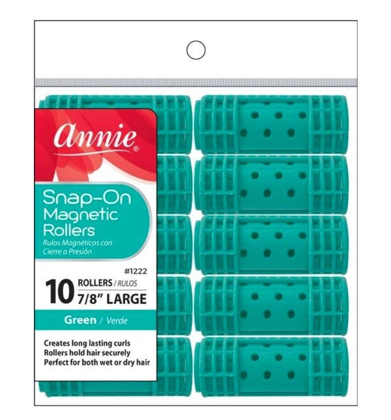 Annie Snap-On Magnetic Rollers Green 7/8" Large 10 Pack 1222