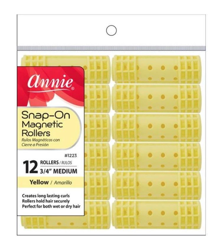 Annie Snap On Magnetic Rollers Yellow 3/4" Medium 12 Pack 1223