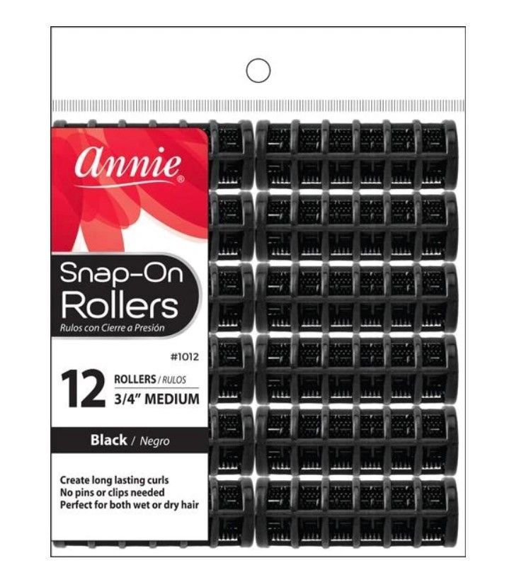 Annie Snap On Rollers Medium Black 3/4" 12 Count 1012