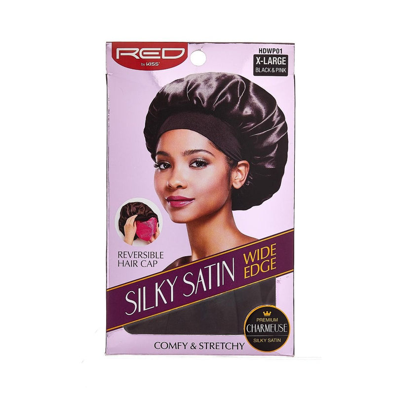 Red Silky Satin Double Wear Hair Cap Black HDWP01