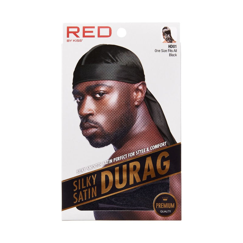 (Hdup01) Red Silky Satin Durag  Black Hd01