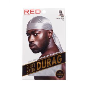 (Hdup07) Red Silky Satin Durag  Gray Hd07