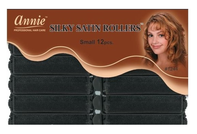 Annie Silky Satin Rollers Small Black 12 Count 1244