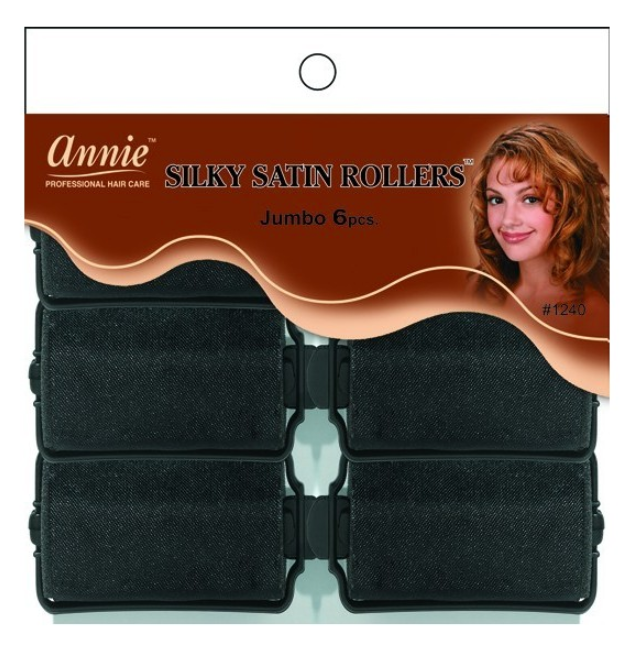 Annie Silky Satin Rollers Jumbo Black 6 Count 1240