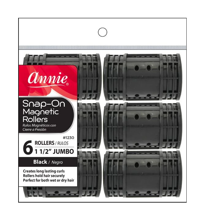 Annie Snap-On Magnetic Rollers Black Jumbo 1 1/2" 6 Pack 1230